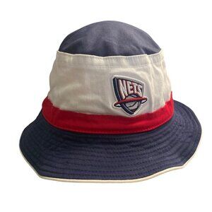 Vintage Y2K New Jersey Nets Bucket Hat New Era Patch Logo Red White Blue